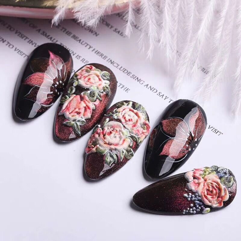 3D arrived Acrylic Engraved Nail Sticker black white lace Water Decals Empaistic Nail Water Slide Decals Z0206