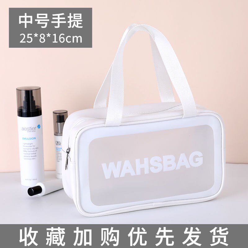 Stijlvolle brief toilettas pu make-up tas transparante reisorganizer toilettassen hoge capaciteit waterdichte dames cosmetische tassen: Wit medium 2