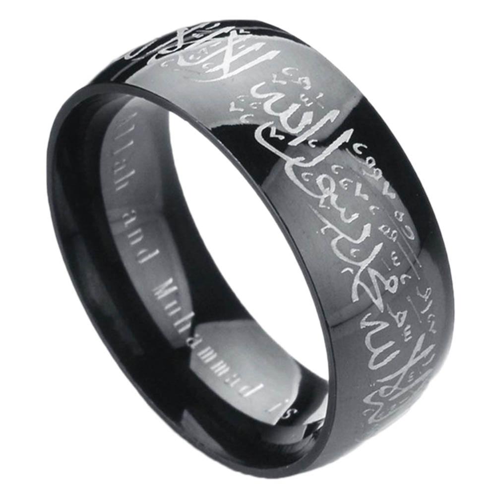 YOBEST – bague musulmane Allah en acier inoxydable, pour femmes et hommes, islamique, dieu arabe, Messager, Allah, coran, moyen-orient: 7 / Black Color