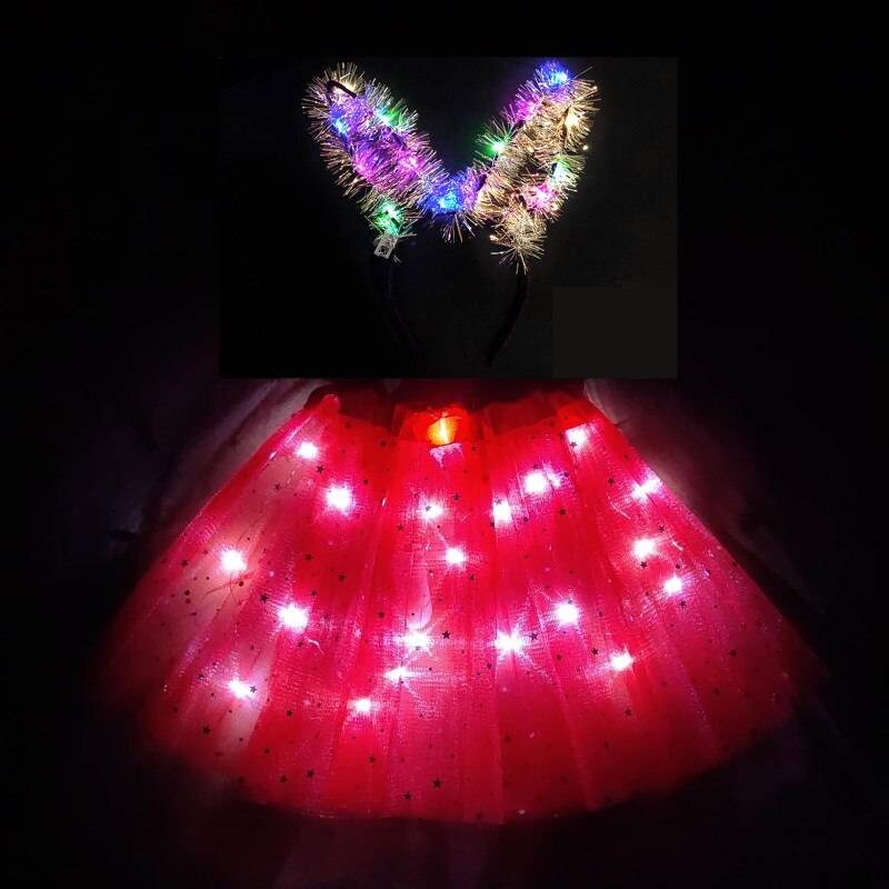 8-12t børne- og piger lysende nederdel led kort nederdel fluffy kort nederdel mærkelig kort nederdel skinnende nederdel hvid nederdel: Rød