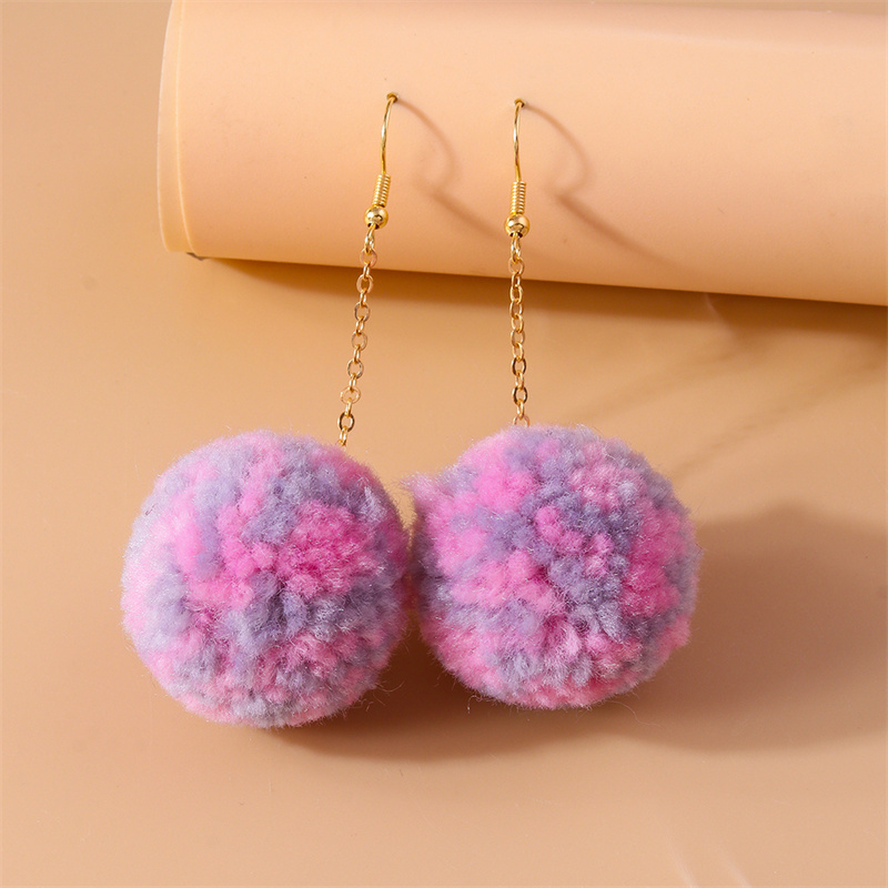 Aihua Faux Fur Ball Earrings for Women Soft Fluffy Pom Pom Decor Dangle Earrings Jewelry Accessories Christmas Party Dress Up: BROWN