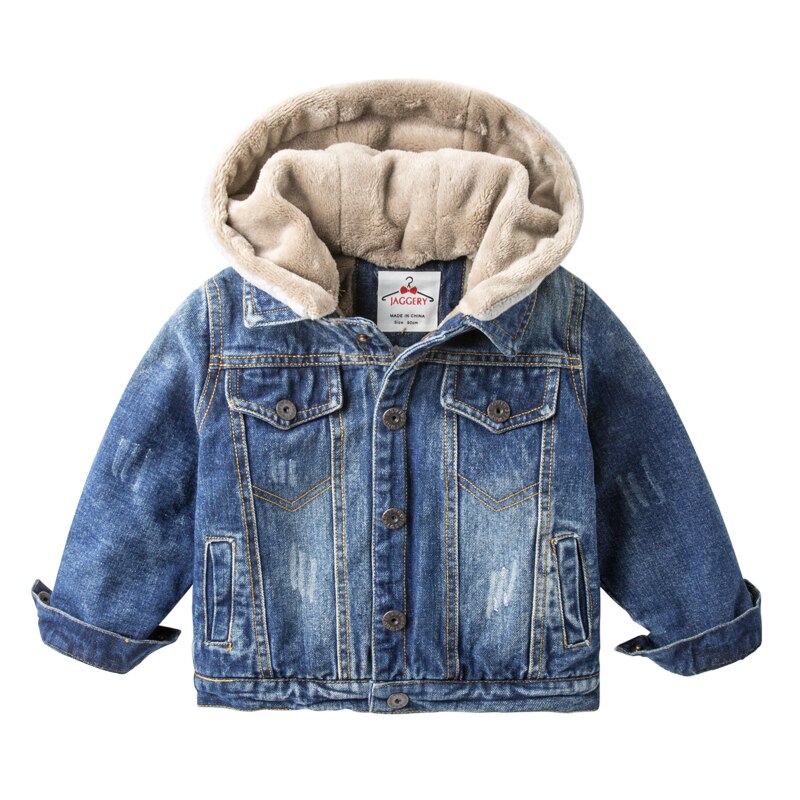 Boys'Autumn and Winter Jeans Jacket with Fleece Thickening Children's Winter Dress Westernized Boys' Jacket