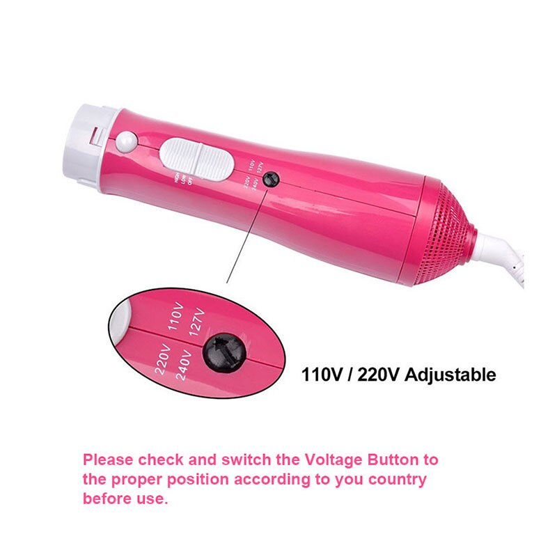 Kam hårborste 10 in 1 elektriska hårrullare multifunktionell torktumlare med roterande styler papiljotter rosa us-plugg