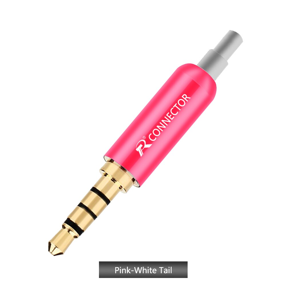 10pcs/lot Aluminum Tube 3.5mm 4 Poles Stereo Connector with Tails Gold Plated Male Plug Audio Jack 3.5mm R Connector: Pink-White Tail