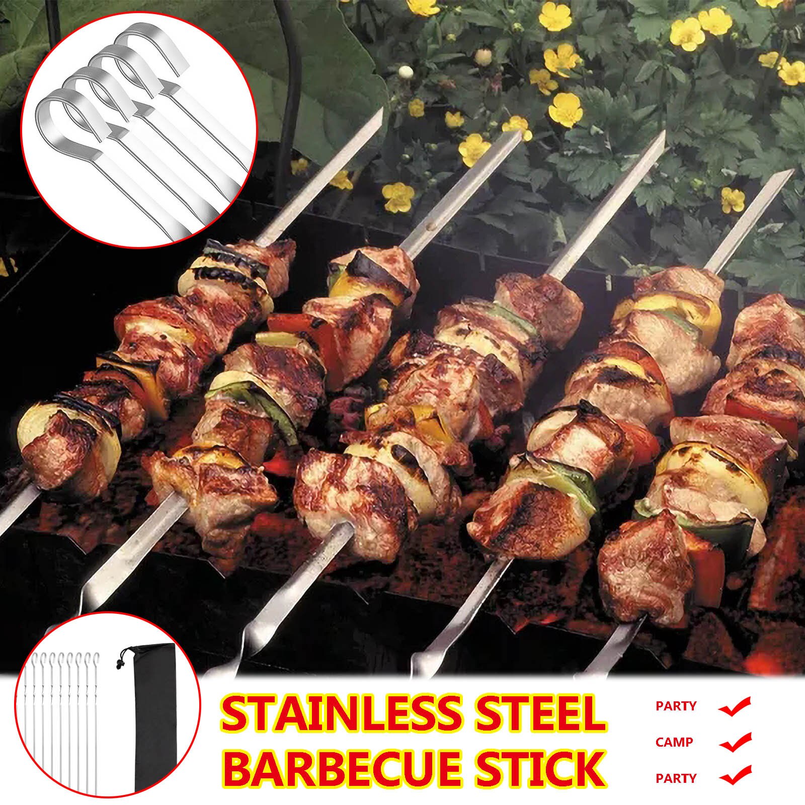 Rvs Barbecue Teken Set, barbecue Spit Outdoor Bbq Barbecue Naald Pinchos De Barbacoa Lange Vlees Stick Voor Barbecue #35
