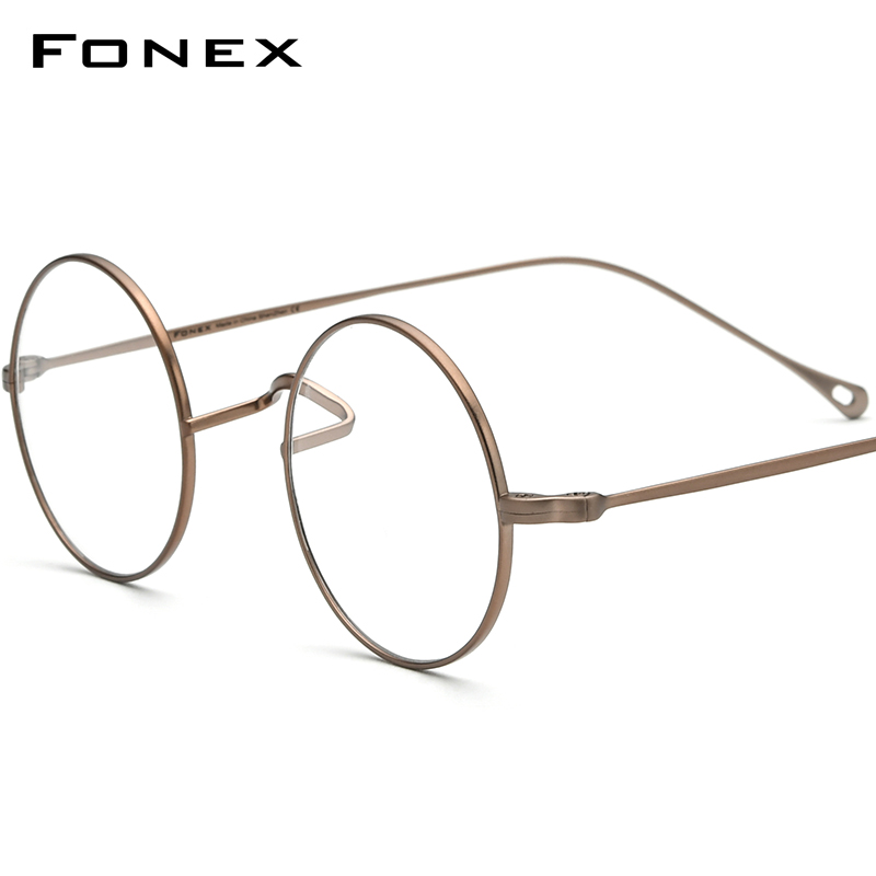 FONEX Titan Brille Rahmen Männer Vintage Runde Brillen Frauen Retro Ultraleicht Japanische Brillen 85666: Brown