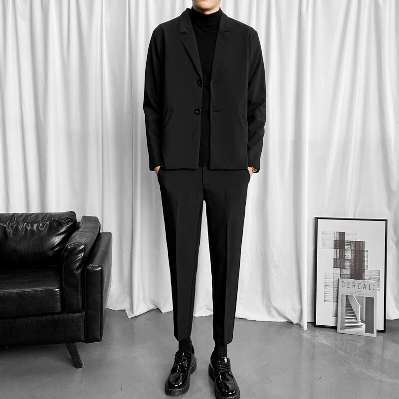 Blazers Men Solid Formal Slim All-match Notched Temperament Male Outwear Korean Style Ulzzang Chic Business Casual Streetwear