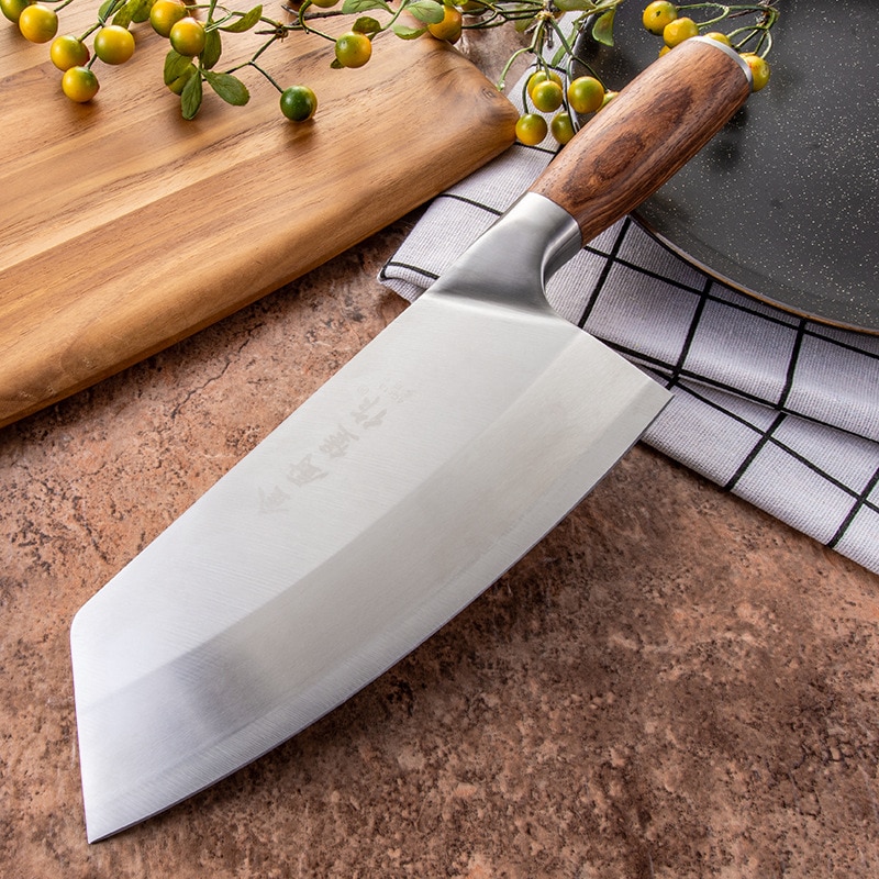 Kockkniv rostfritt stål 7 tum kinesiska köksknivar kött fisk grönsaker skärkniv supervass blad rosenträ klyfve