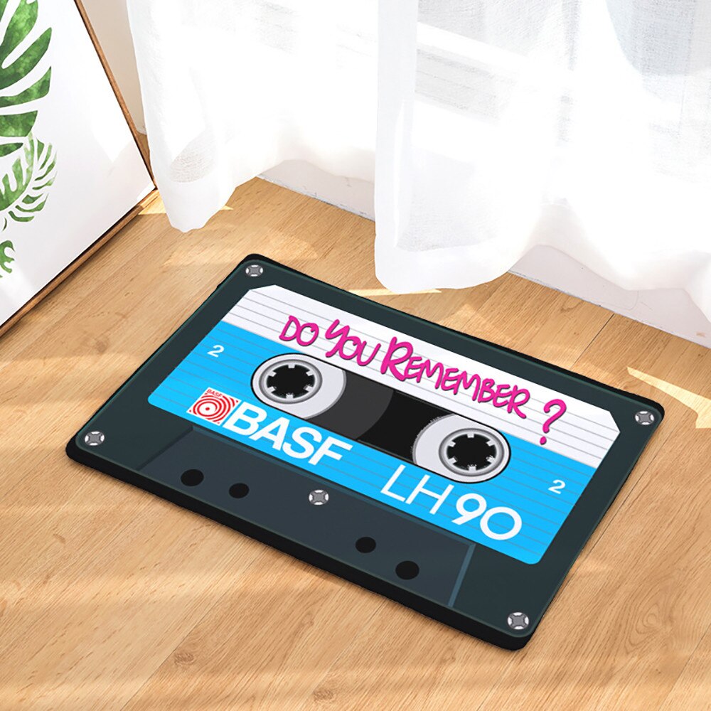 Non Slip Door Mat Flannel Vintage Cassette Tape Indoor Doormat Door Floor Mats Carpet Rugs Decor Porch Doormat Tapete 20JAN23: H