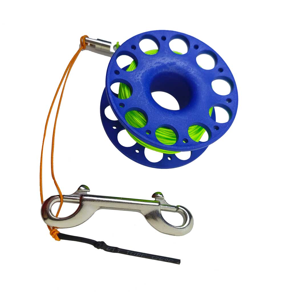 Carrete de buceo de 30M, carrete de dedo con gancho de doble punta de acero inoxidable, equipo de snorkel técnico, carrete de línea guía de buque de cueva: Verde