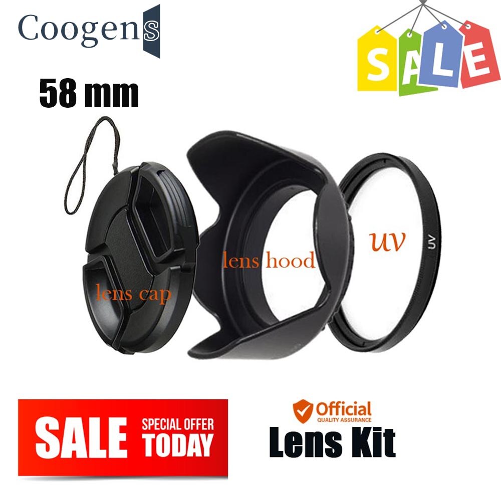 58Mm Lens Kit Uv Filter Protector + Cap + Bloem Hood Cover Voor Nikon Sony Fuji Canon Eos 1300D 1200D 800D 760D 750D 700D Dslr