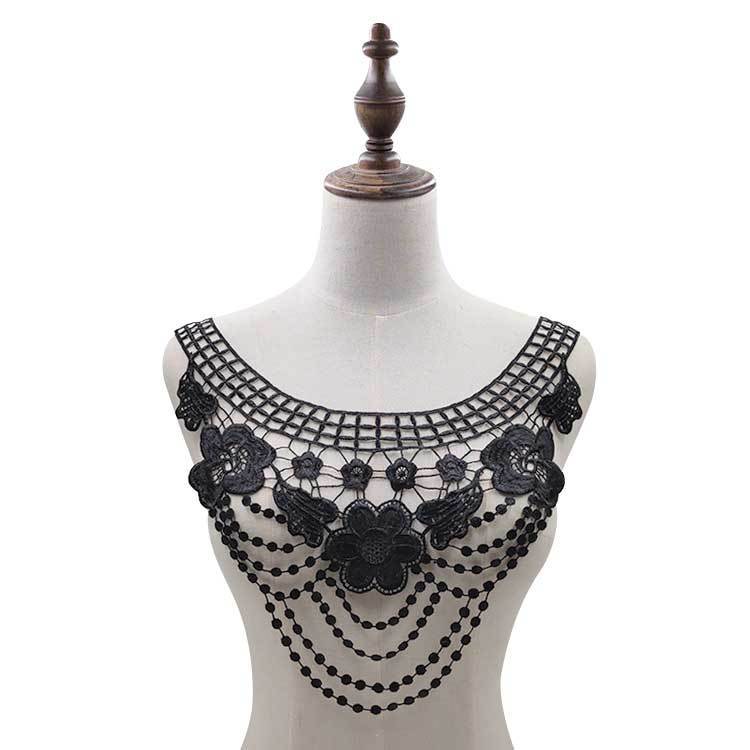 Coupes de Guipure pour vêtements, col décolleté en dentelle blanche et noire brodées 3D, fleurs exquises, artisanat bricolage couture: black