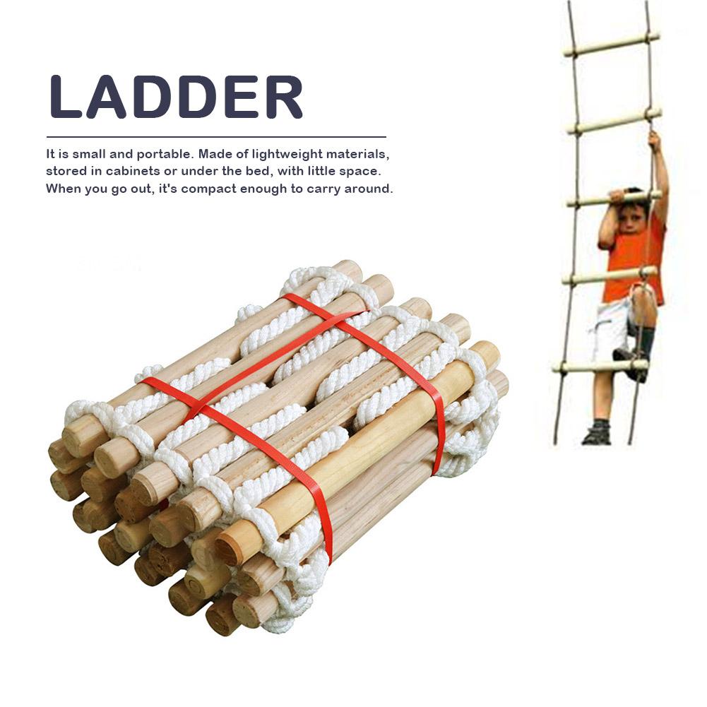 3M 5M Wooden Rungs Rope Ladder Outdoor Tent Rope Soft Steps Round Nylon Soft Escape Ladder Escape Fire Rescue Home Climbing