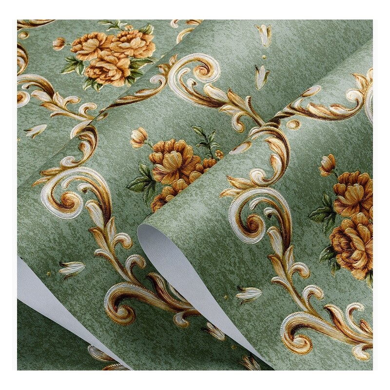 Dark Green Wallpaper American Retro 3D European Countryside Living Room Home Bedroom Background Non-Self-Adhesive Wallpaper: Dark Green 8055