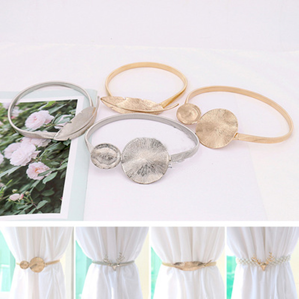 Curtains Easter Pearl Elk Buckles Window Stretchable Leaves Decorations Golden Accessories Strap Modern Feather Tieback Home