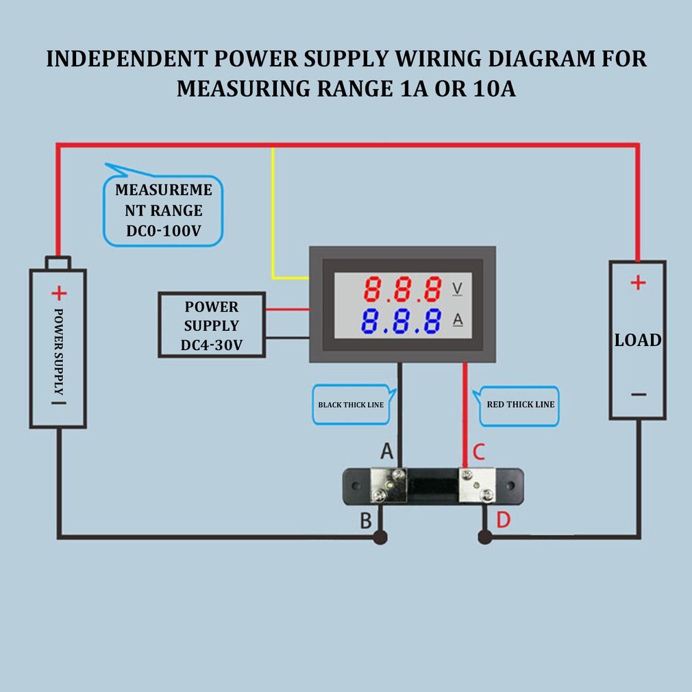 Amp Dual Digitale Led Voltage Meter DC100V 10A Voltmeter Amperemeter Blauw + Rood Display