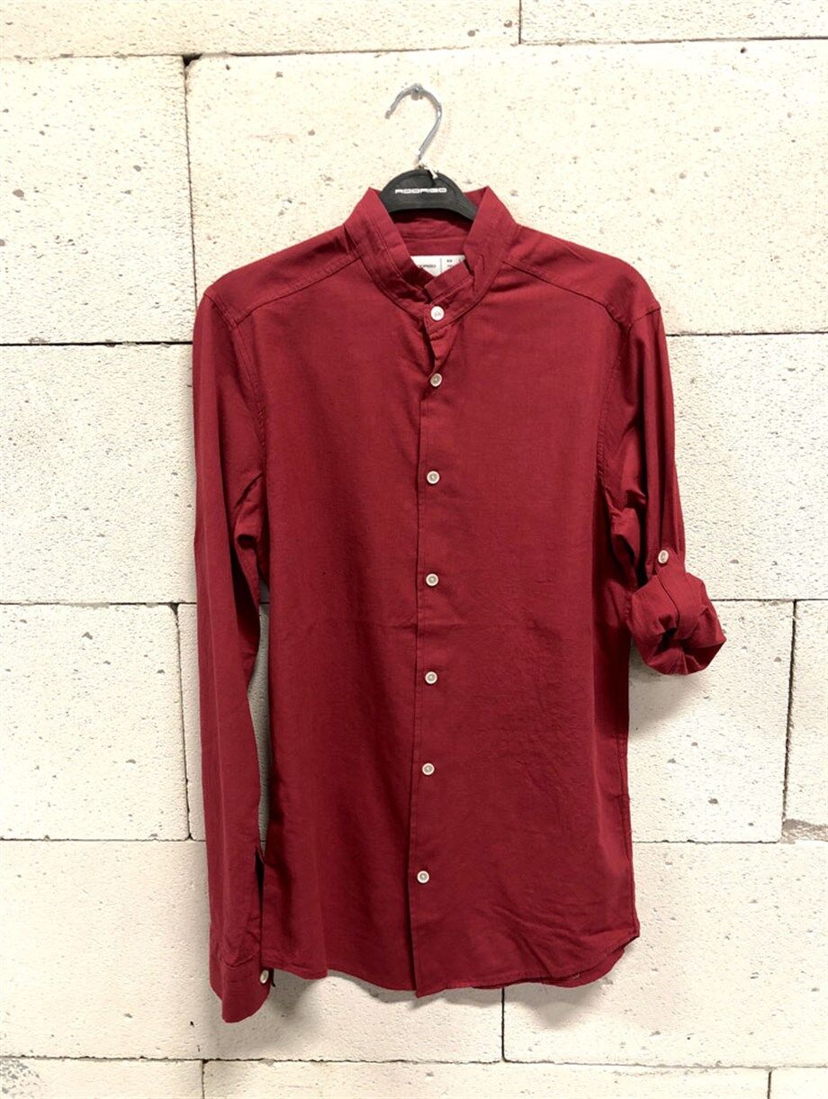 Camisa recta de manga larga para hombre, color Burdeos