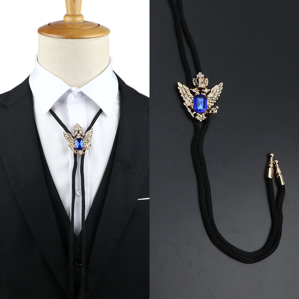 Bolo Tie Necklace - Leather Rope Chain - Plaid Pattern - Cowboy Jazz Style - Unisex Adult Accessory: SKY BLUE