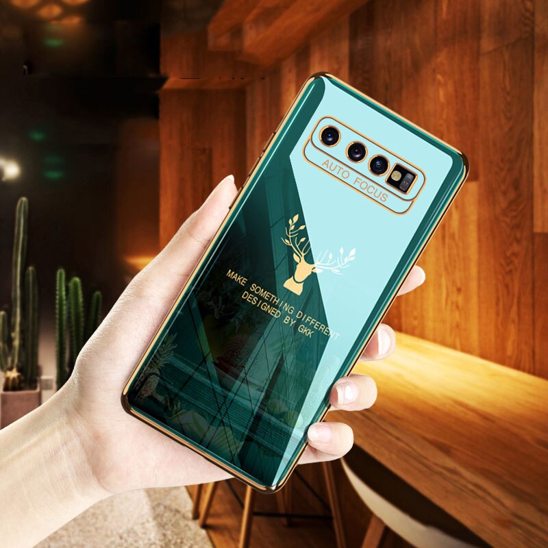Galvanisierte hülle für samsung Galaxis  s10 s8 Plus 4g 5g , einfarbig, hirschmuster, kameraschutz, weiche tpu-handyhülle