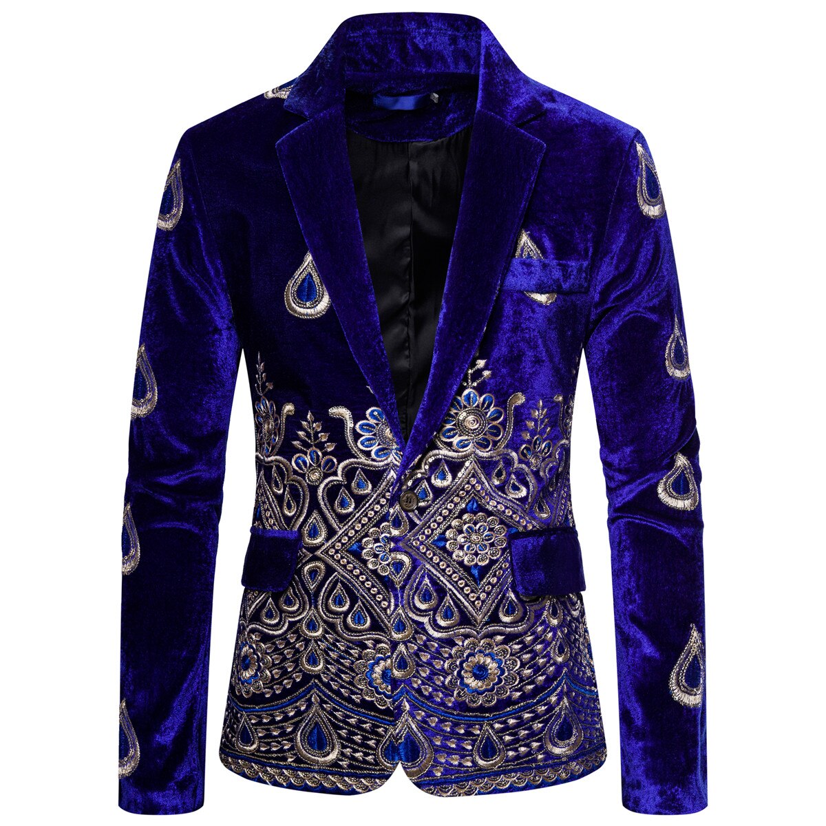 Männer Samt Gold Gewinde Bestickt Blazer männer Paisley Blume Jacke Anzug Bühne Jacke Elegante Hochzeit herren Anzug jacke: königlich Blau / S