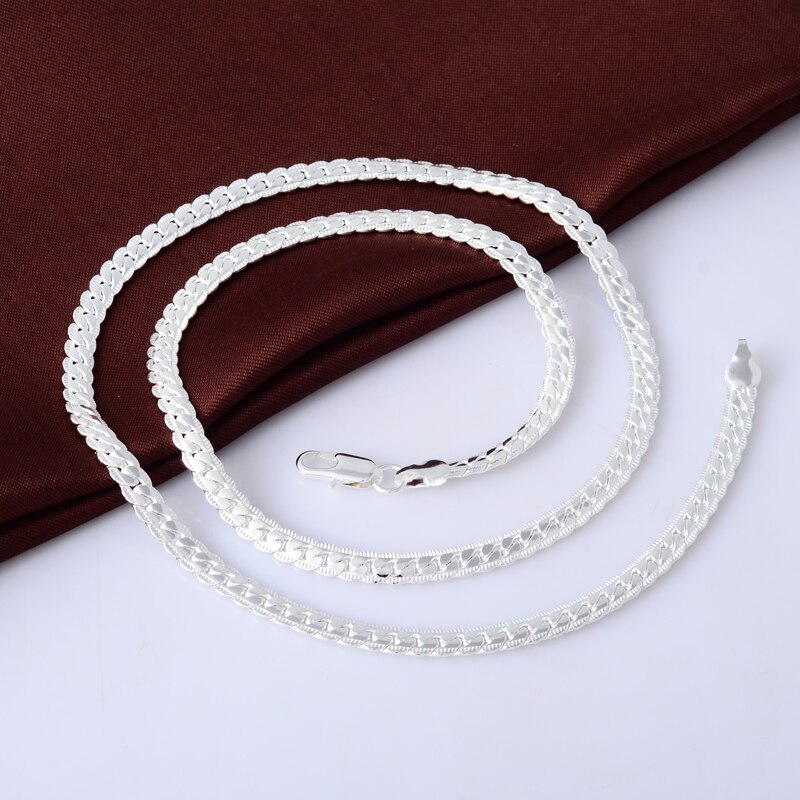 6MM 50cm Volle seitwärts Halskette Frauen Männer 925 Sterling Silber Schmuck Verknüpfung Kette Halskette