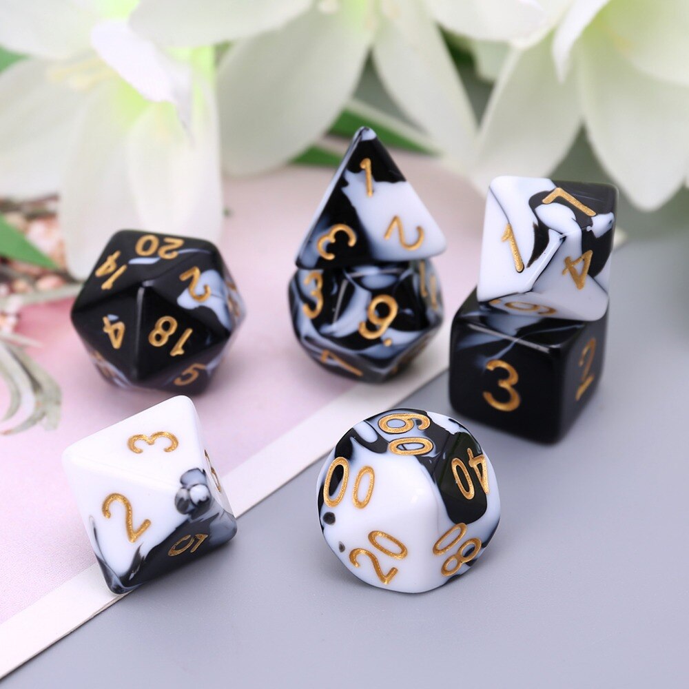 7 Pcs Acryl Würfel Schwarz Weiß Gold Punkte D4 D6 D8 D10 D12 D20 KTV Bar Nachtclub Unterhaltung Werkzeuge Erwachsene spielzeug