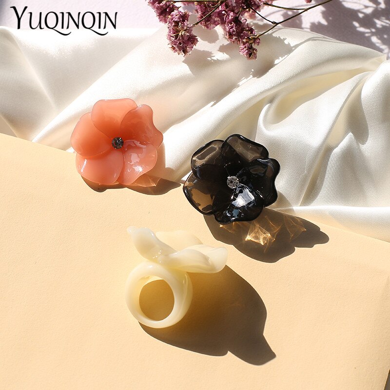 Acryl Blume Korea Engagement frauen Ringe Modeschmuck minimalistisch Harz Korea Finger Ring für Mädchen Weibliche Rosa Ringe