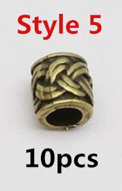 10 Stks/pak Brons Viking Verschillende 10 Stijlen Haar Vlecht Dread Baard Dreadlock Kralen Ringen Buis Voor Haar Accessoires: 10pcs Style 5