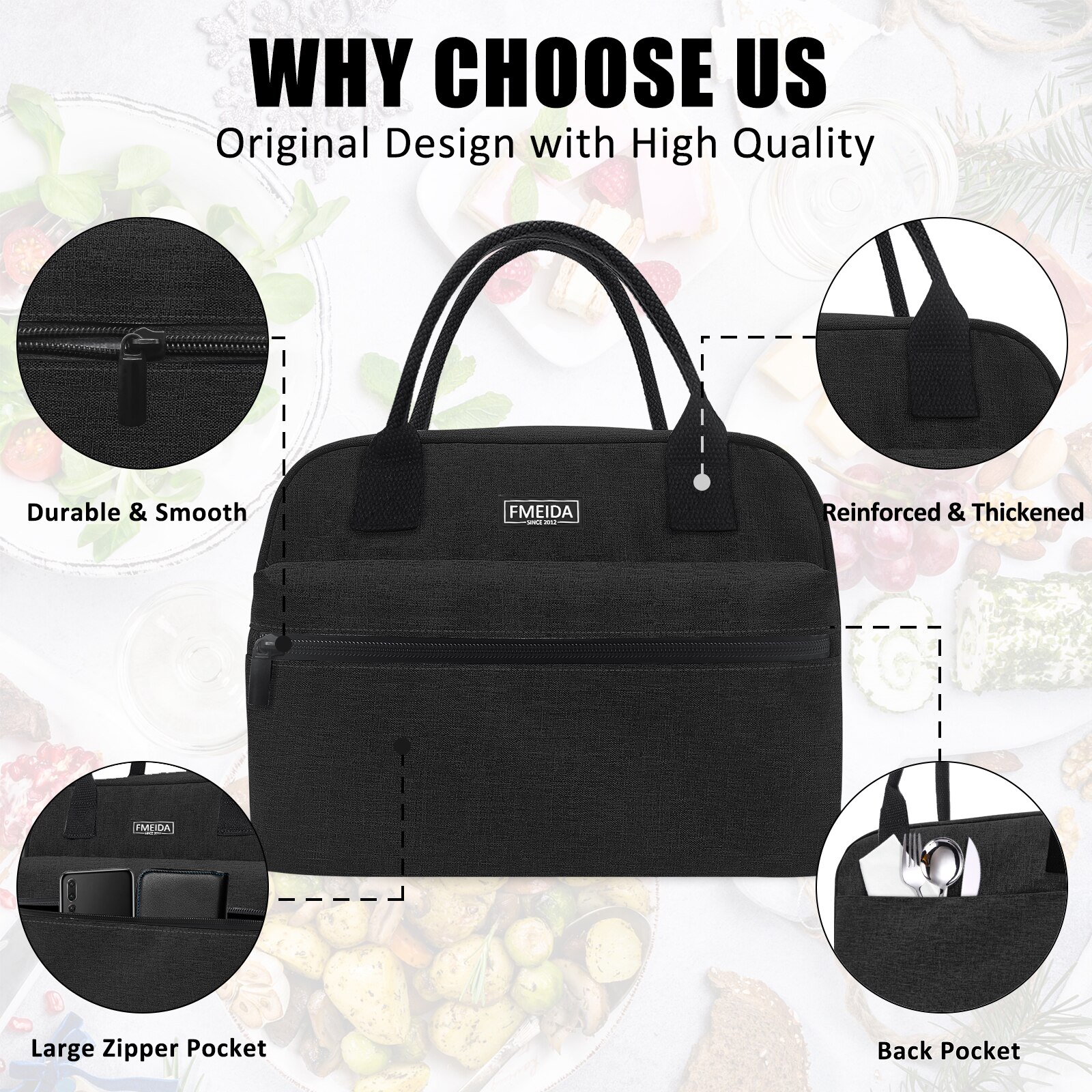 Aosbos Effen Canvas Draagbare Koeler Lunch Tas Thermische Geïsoleerde Multifunctionele Zakken Voedsel Food Picknick Lunchbox Tas Mannen Vrouwen Kids