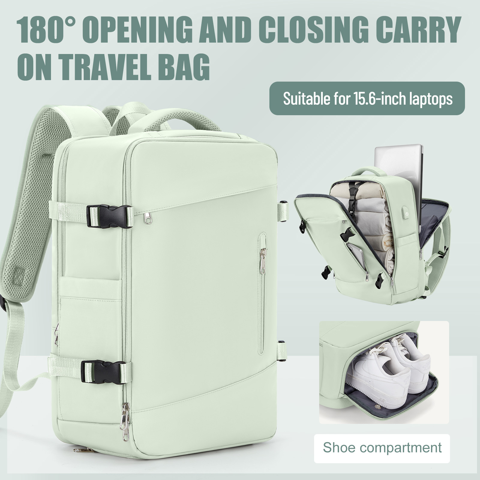 Beste Handbagage Rugzak Vlucht Goedgekeurd, Reis Rugzak Cabine Vliegtuig 40X30X15, Grote Reis Rugzak Voor Vrouwen Mannen: Licht Groen