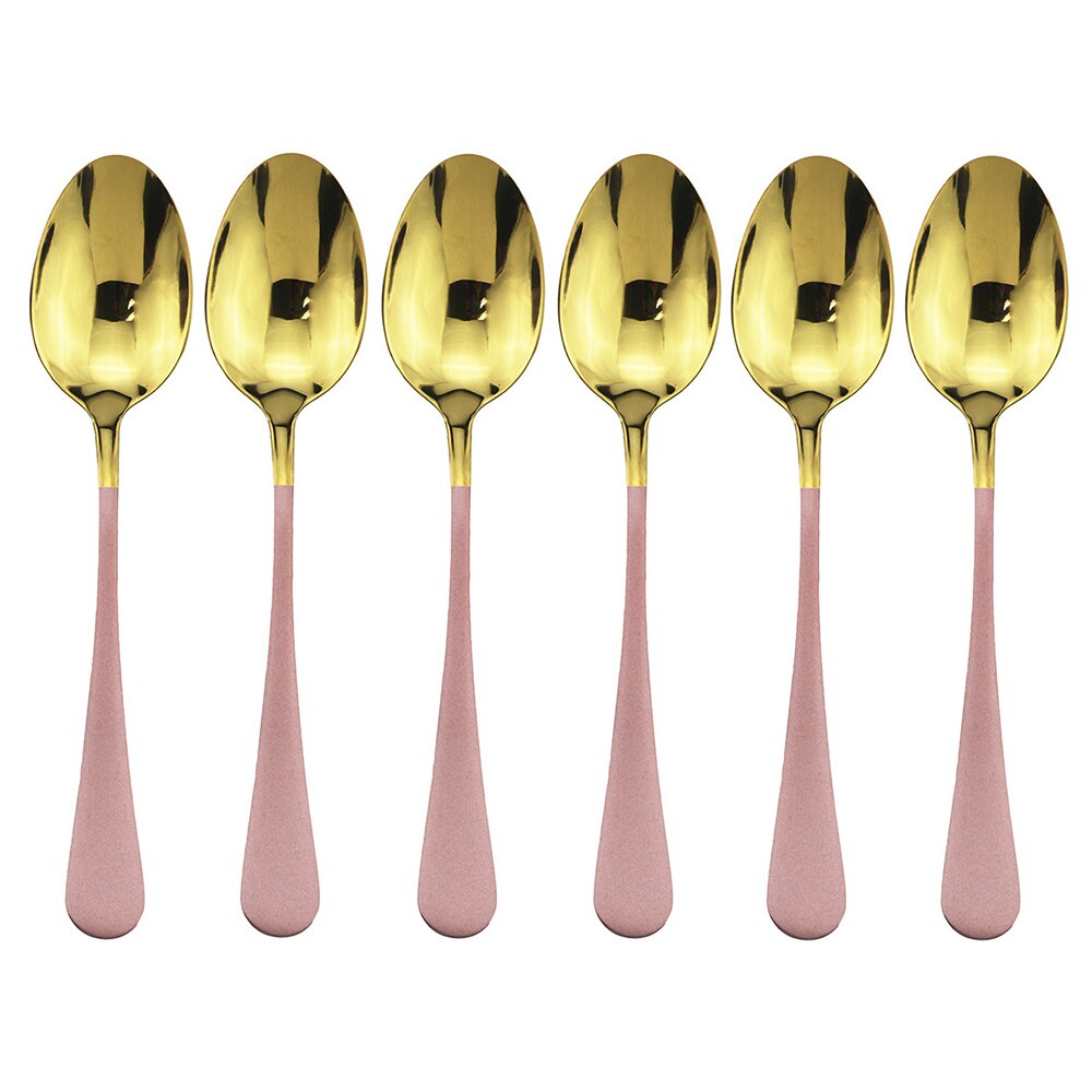 6pcs Dinnerware Pink Handle Gold Flatware Set 304 Stainless Steel Cutlery Set Dinner Knife Fork Spoon Hotel Tableware set