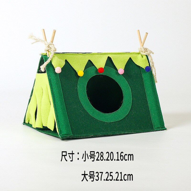 Małe gniazdo dla zwierząt domowych namiot z filcu gniazdo królika ukryty dom klatka dla chomika duża klatka dla świnki morskiej akcesoria dla świnek morskich łóżko dla zwierząt szynszylowych: zielony / 37x25x21cm