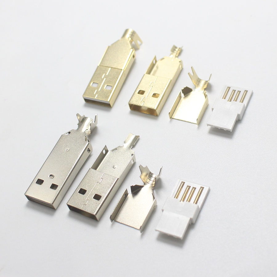 1/2/5sets USB 2.0 Type A Welding Type Male Plug Nickel/Gold Plated Connectors usb-A Tail Socket 3 in 1 DIY Adapter