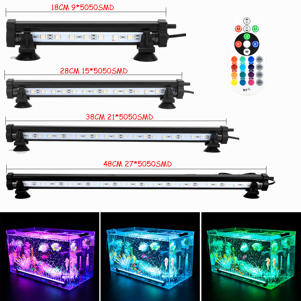 EU/US Plug 18-48CM 5050 RGB LED Aquarium Air Bubble Light Fish Tank Bar light Aquatic Submersible Lamp Waterproof RF Controller