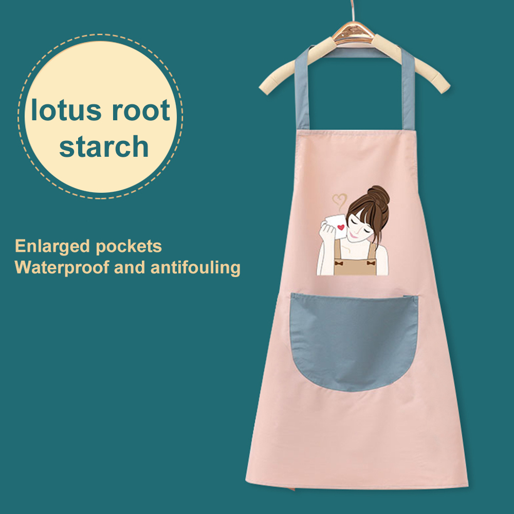 Hand Towel Apron Waterproof Stain Home Kitchen Cooking Waist Korean Cute Bear Hanging Neck Towel Apron Oversleeve: pink1 without towel