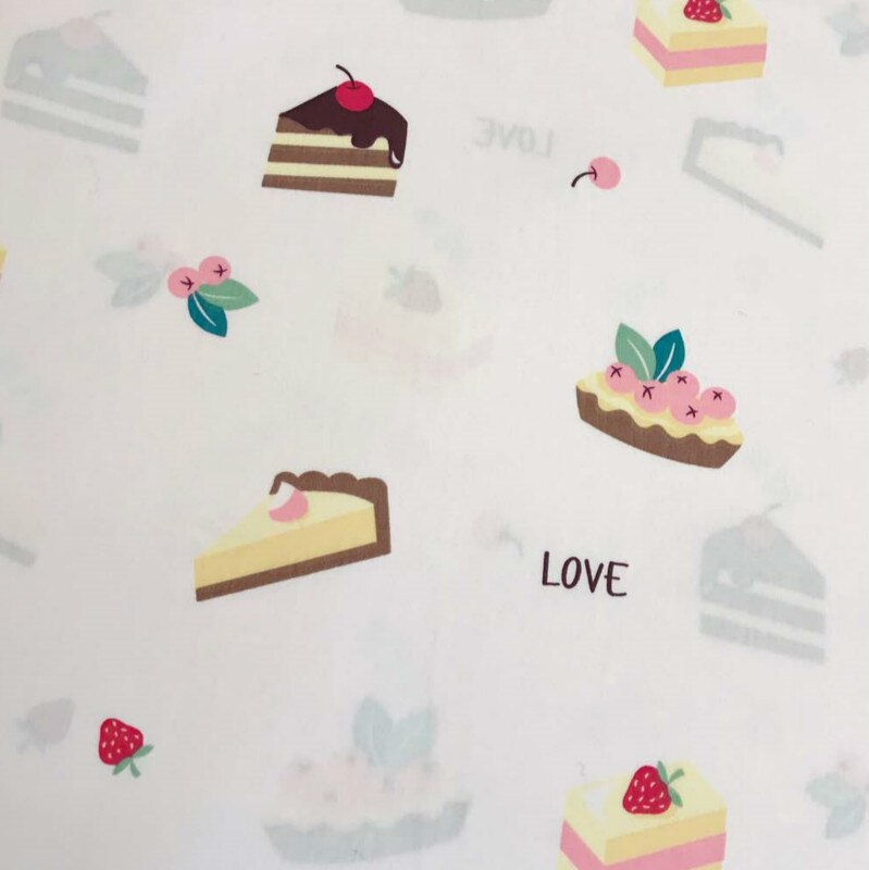 Tissu de drap de lit de bébé | Série de gâteaux, tissu de coton pour le bricolage, tampon de table, tissu de pathachie en coton: WHITE / 50x80cm