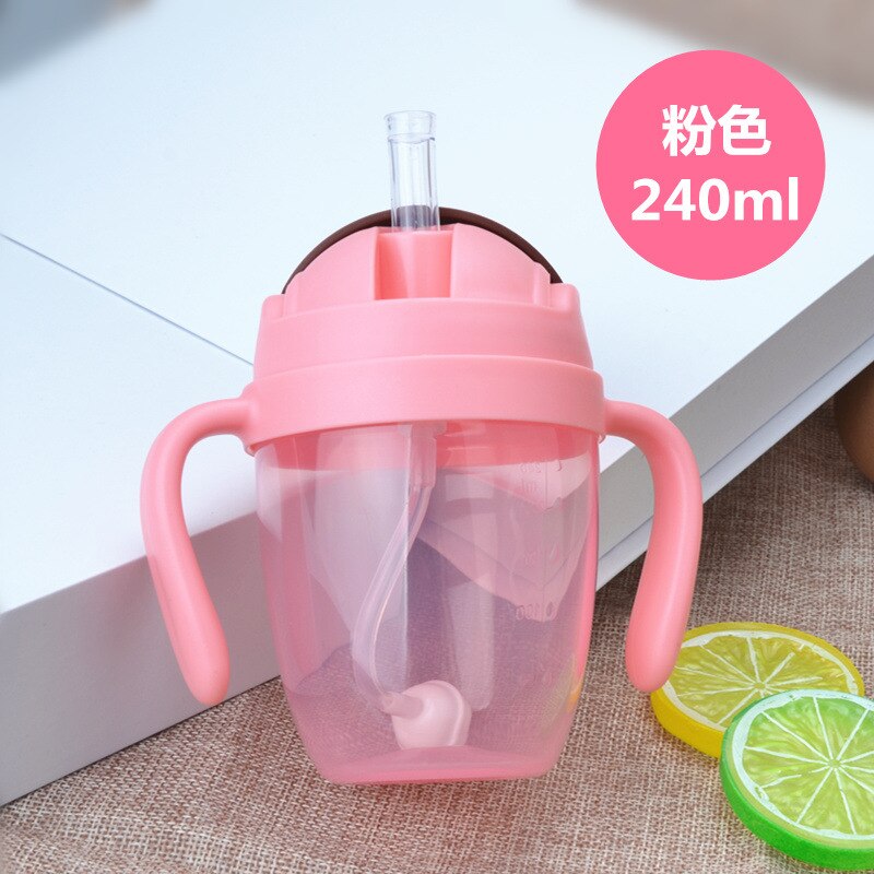 Plastic fles met brede mond, drinkbeker voor baby's, waterbeker voor kinderen met rietje, trainingsbeker: 240ml roze