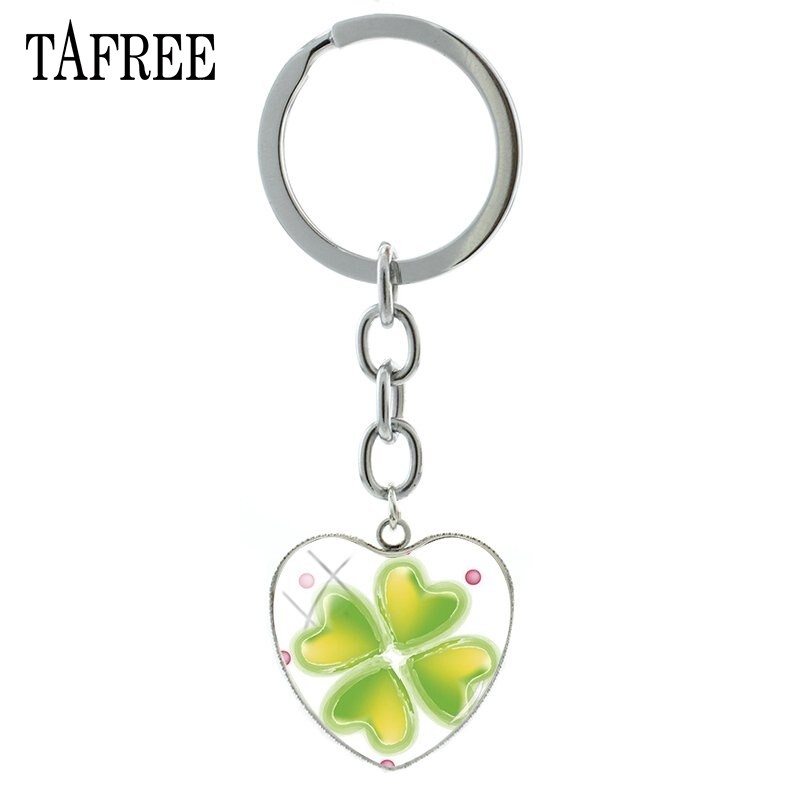 TAFREE Lucky Clover Hart Vorm Sleutelhanger Vlinder Sleutelhanger klavertje Vier Populaire Cabochon Sieraden Voor QF368: QF369