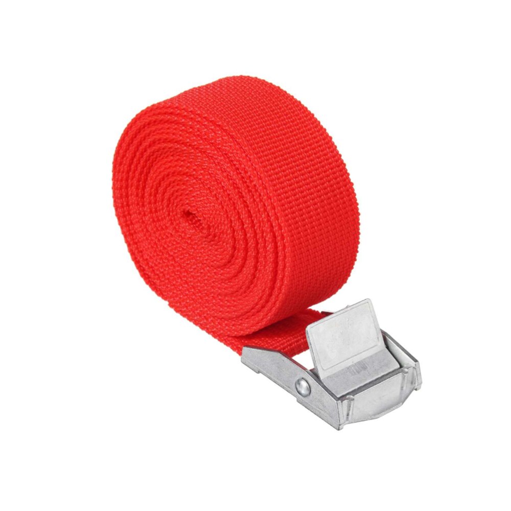 1pc 2.5cm*2.5m Car Load Lashing Strap Luggage Bag Belt Tie Down Metal Strap Cargo Buckle Includes Quick-release Thumb Button: red