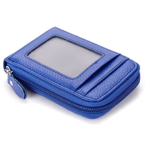 Men's Wallet Credit Card Holder RFID Blocking Zipper Thin Pocket Men's Business Card Wallet Bags: Blue