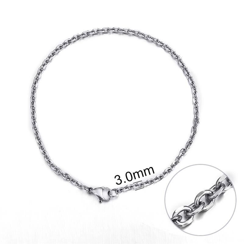 Rvs Cross O Ketting Armband Voor Mannen Zilveren Kleur Rolo Schakelkettingen Kabel Link Op Hand Armbanden Sieraden Accessoires: 3mm Silver / 18 cm