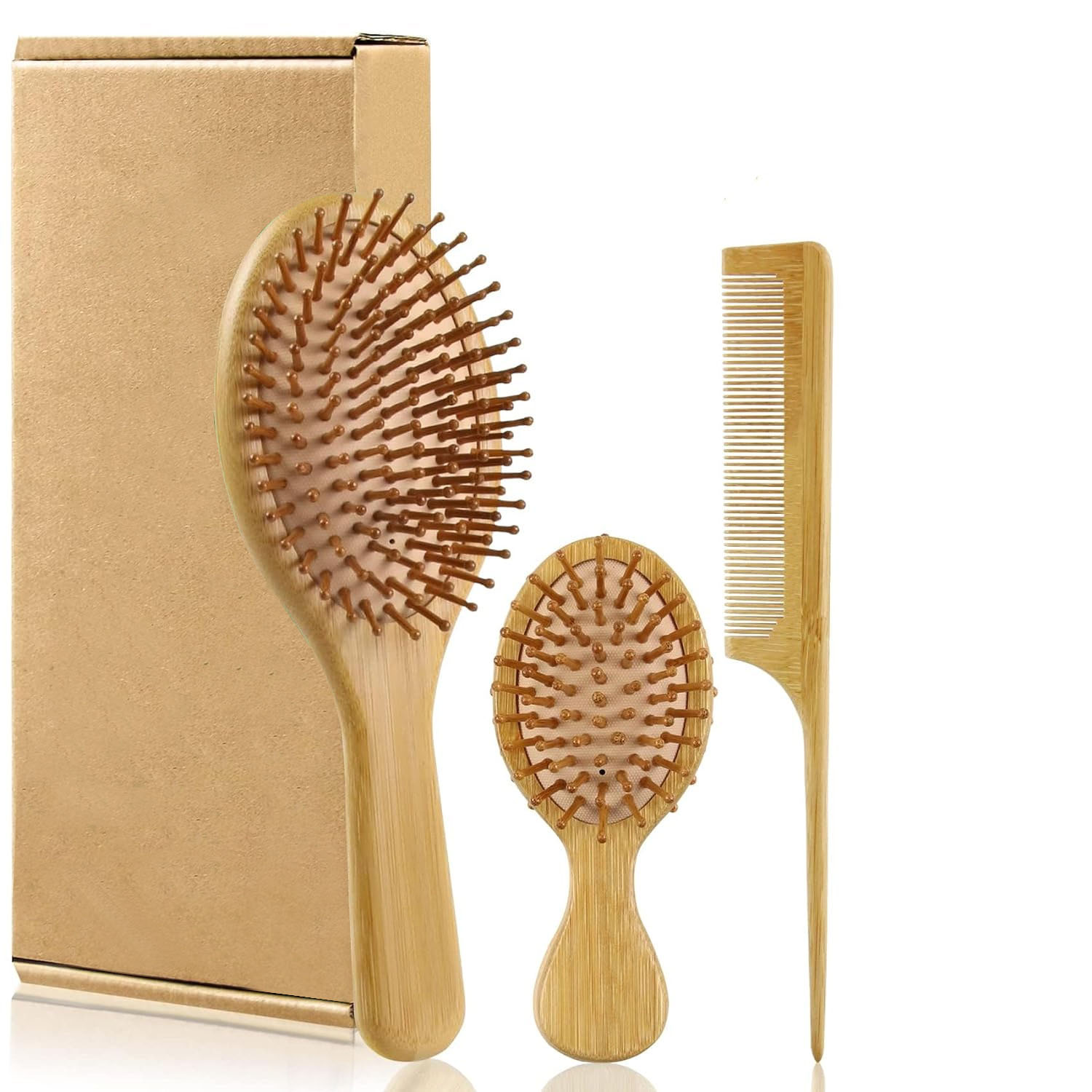 Bamboo Hair Brushes and Comb Set, Comb for Women and Detangling, Great on All Hair, Handmade for Women Men: Red
