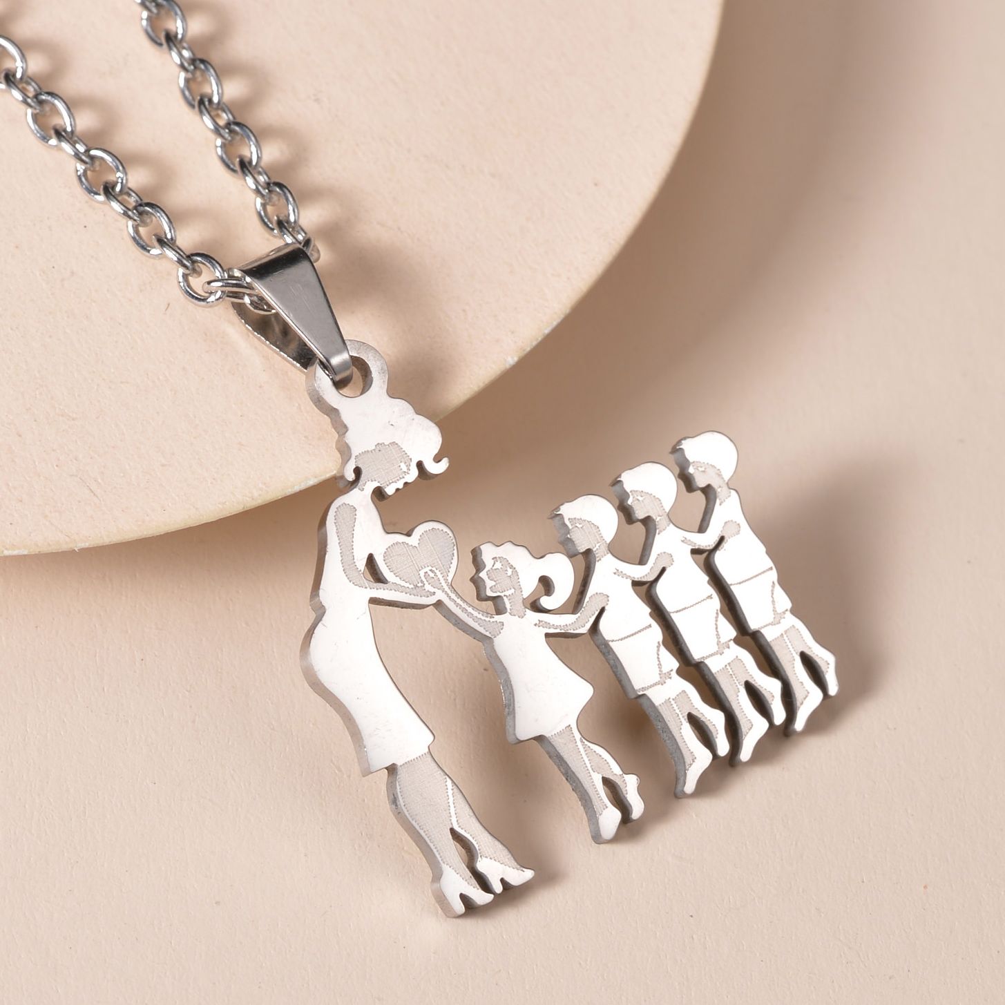 Mothers and Children Family Stainless Steel Necklaces Silver Color Multiples Kids Pendant Necklace Jewelry Mother's Day