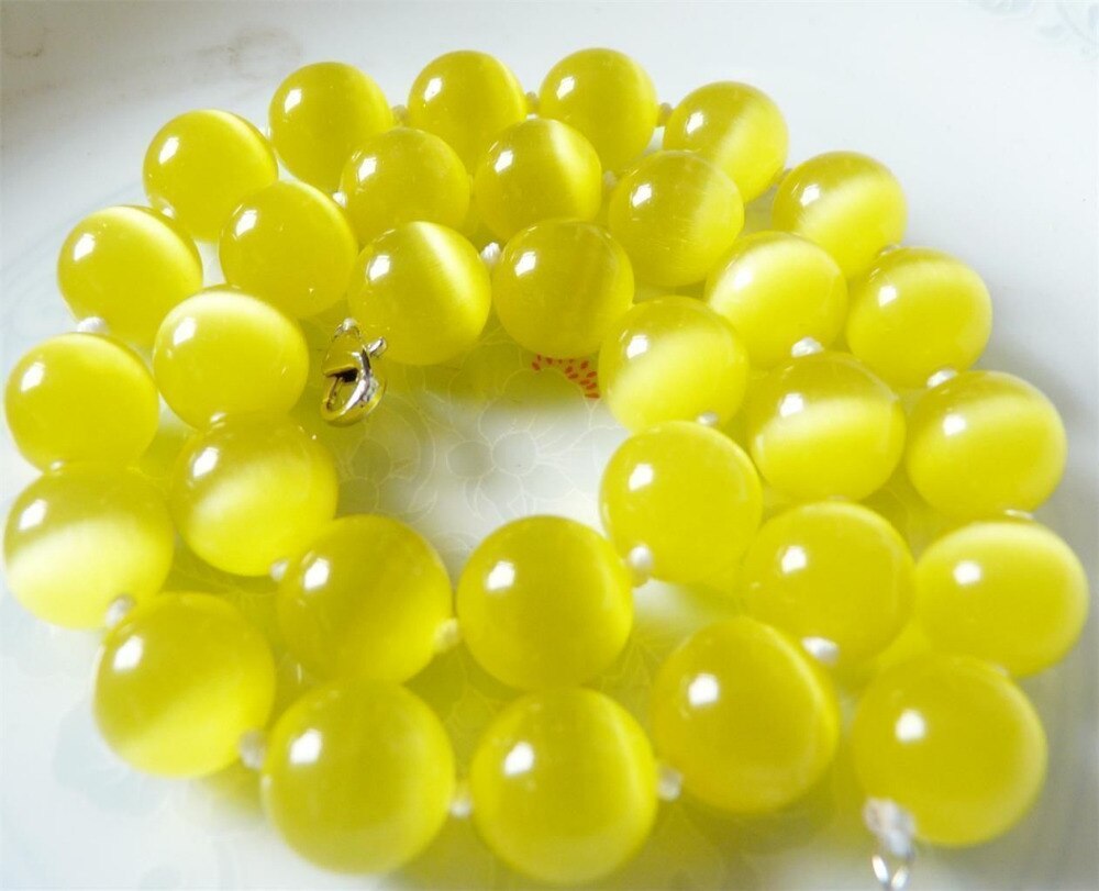 Mooie 6-12Mm Shiny Yellow Mexico Opaal Kralen Rond Ketting 17''