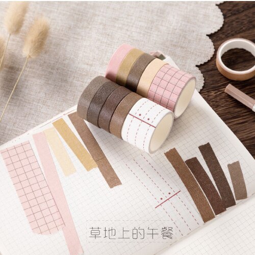 10 Rolls Retro Pure Color Masking Tape Sticker Forest Color Collage Junk Journal Material Deco Washi Tape Set DIY Scrapbooking: Breakfast