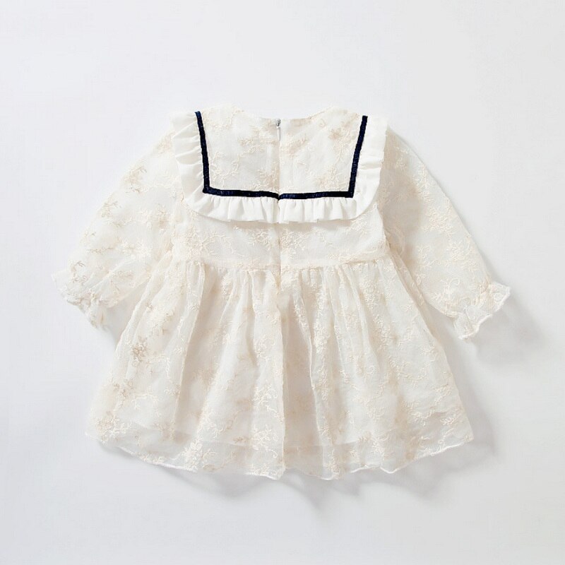 2022 vestito da ragazza per bambini primavera coreana Patchwork bianco maniche lunghe a sbuffo collo tondo ricamo abiti da principessa abiti per bambini E2241