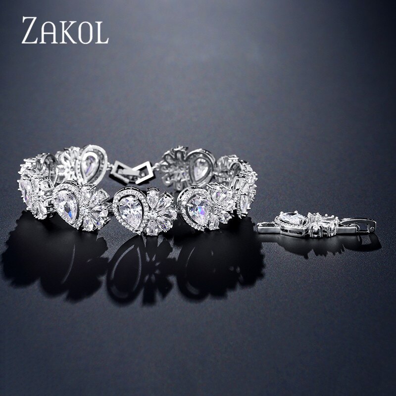 ZAKOL romantique AAA cubique zircone feuilles dégoulinant bijoux de mariée Bracelet pour les femmes de mariage travail fête anniversaire FSBP2129