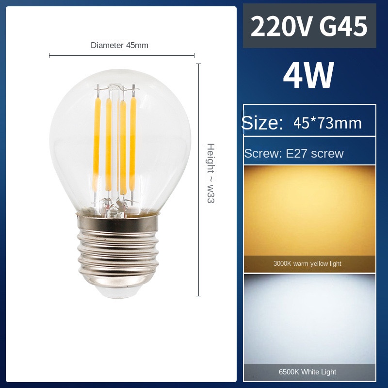 1-10PCS LED Filament Bulb E27 E14 G45 4W 6W Warm White AC220V Dimmable Glass Shell 360 Degree Edison Retro Candle Light Blubs