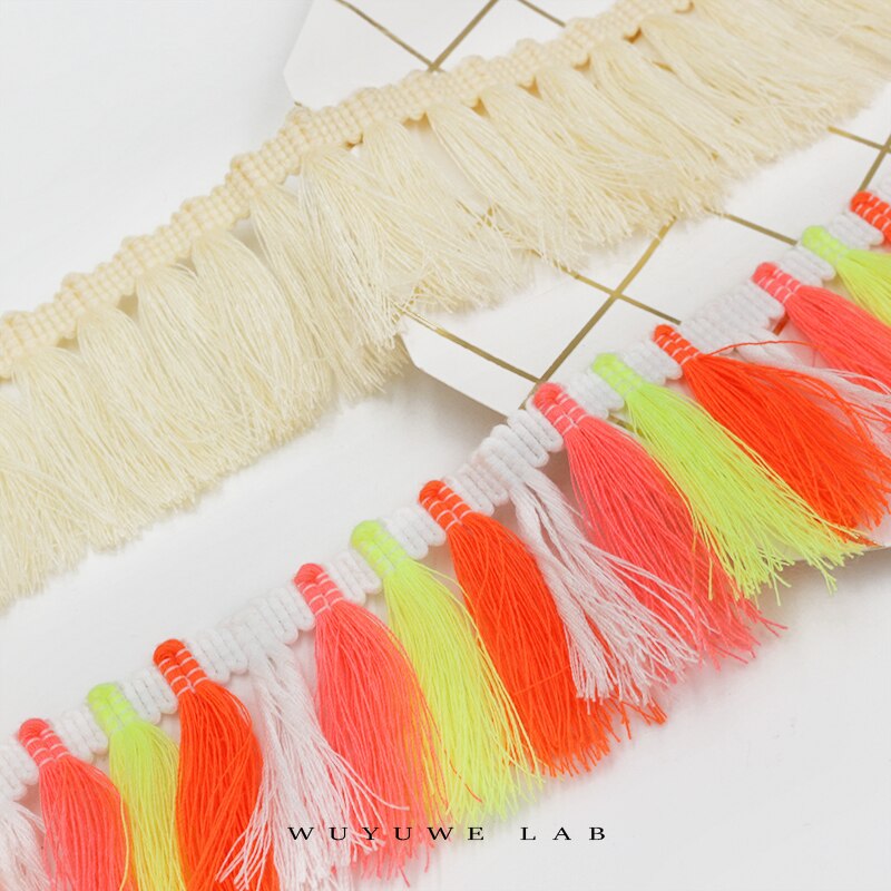 3M/lot Beautiful Fringe Beige Multicolor Tassel Lace Trim Tassel Curtain Clothing Skirt Sewing Craft Material Accessories 4.5cm