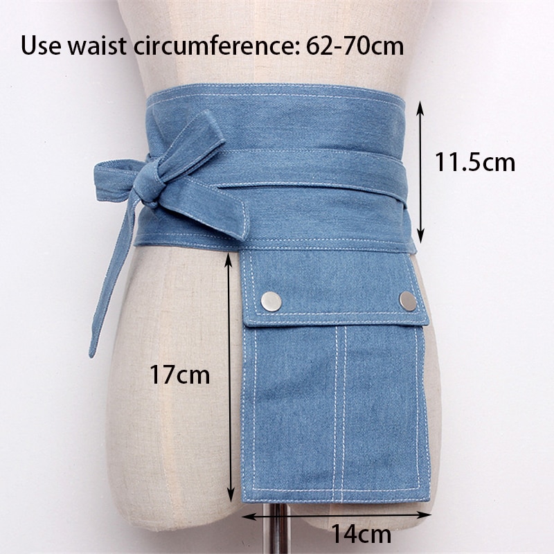 HATCYGGO vrouwen Riem Denim Pocket Taille Riem Voor Vrouwen Casual Wide Corset Buikband Decoratieve Effen Kleur Dames Riemen